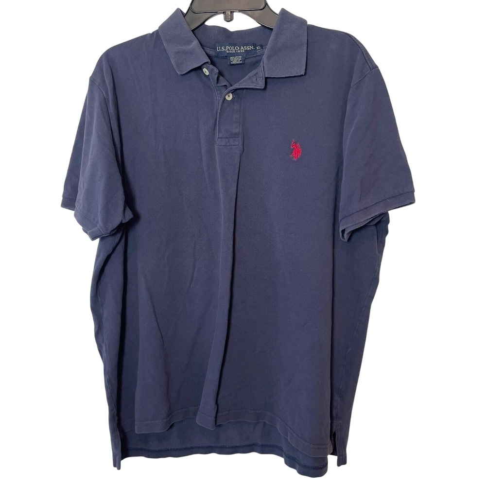 US Polo Assn Short Sleeve Cotton Polo Shirt Mens XL Button Up Logo Navy Blue